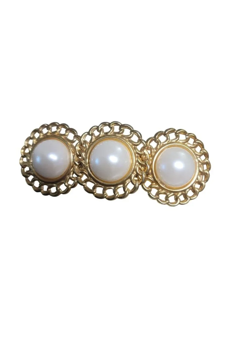 Gold-Tone Barrette Faux Pearl Accents And Filigree Design Vintage Hair Accessory